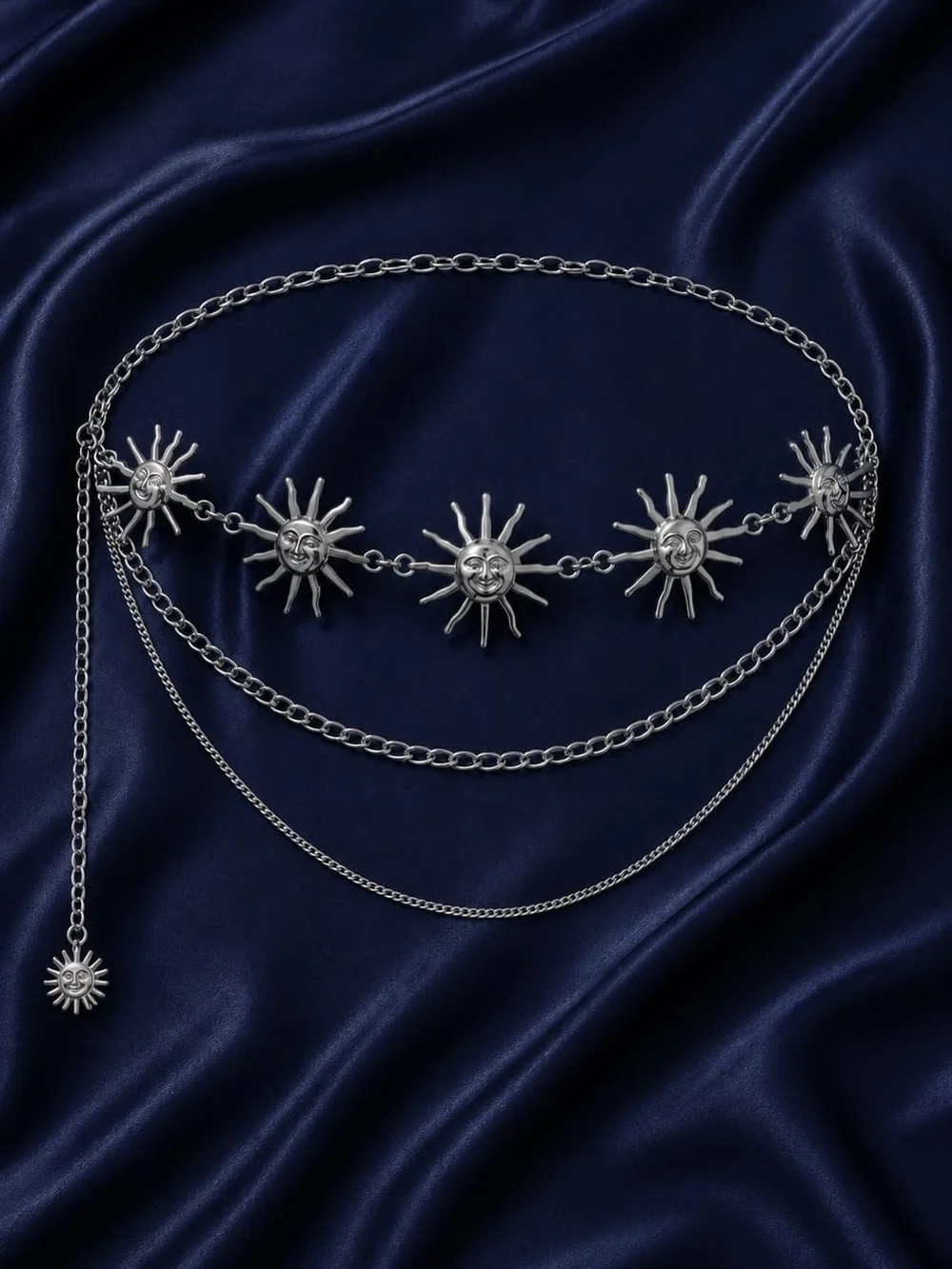 Silver Sun Charm Chain Waist Belt